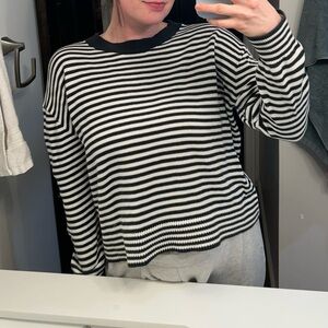 Everlane Medium Dark Grey & White Striped Knit Sweatshirt